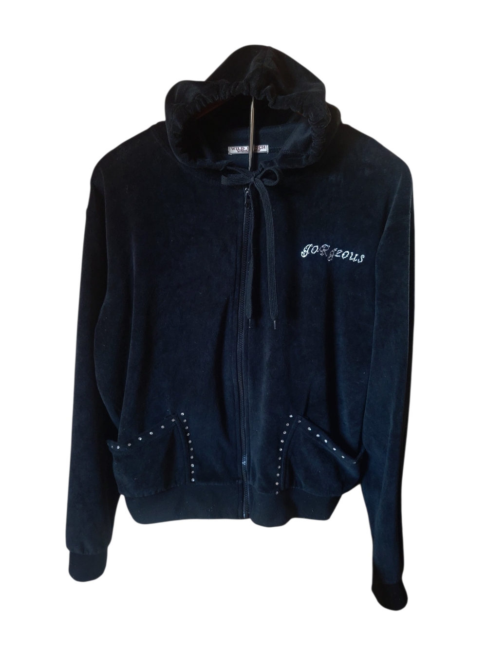 Gorgeous Embroidered Black Velour Zip-Up Hoodie